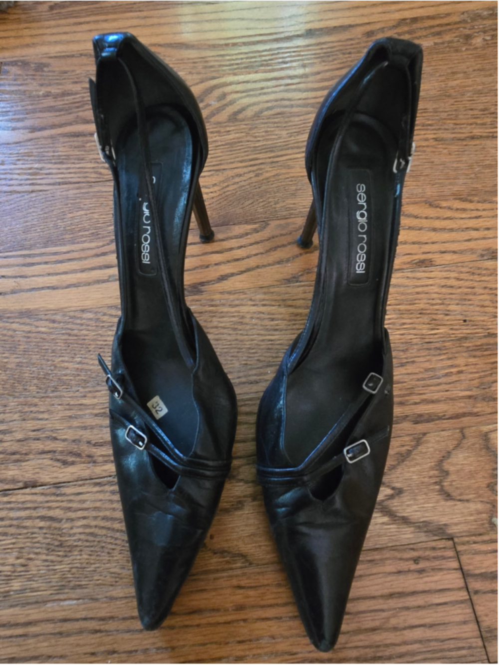 Women's Sergio Rossi Black Leather Pointed Toe Heels-size 40.5